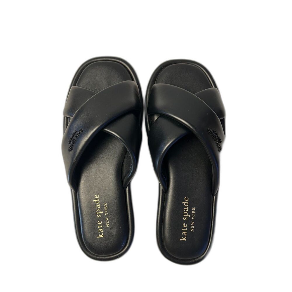 Kate Spade Rio Black Crisscross Slide Sandals Square Toe
